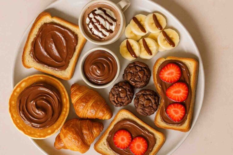 Two dessert plates side by side—one with a Nutella-stuffed cookie and the other with a Hershey’s brownie, showcasing rich textures and gooey centers.